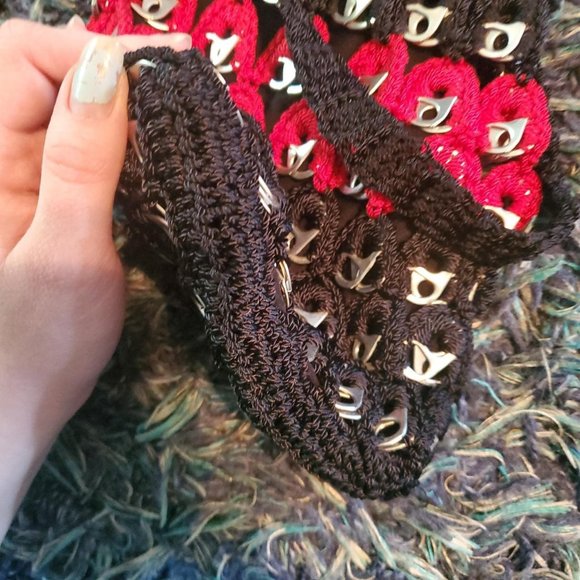 Upcycled Crochet Soda Tab Hand Bag Goth Punk Emo Grunge - Picture 4 of 8